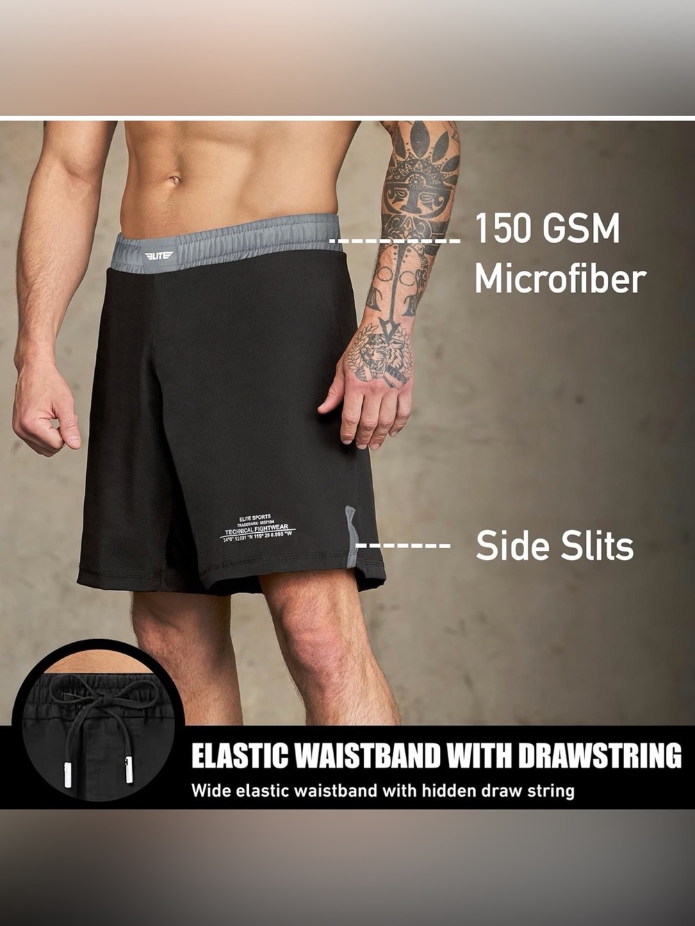 🥋👊🏼🥊 Elite Sports BJJ / MMA Fight Shorts – Men’s Training Shorts (Medium) - Picture 3 of 7